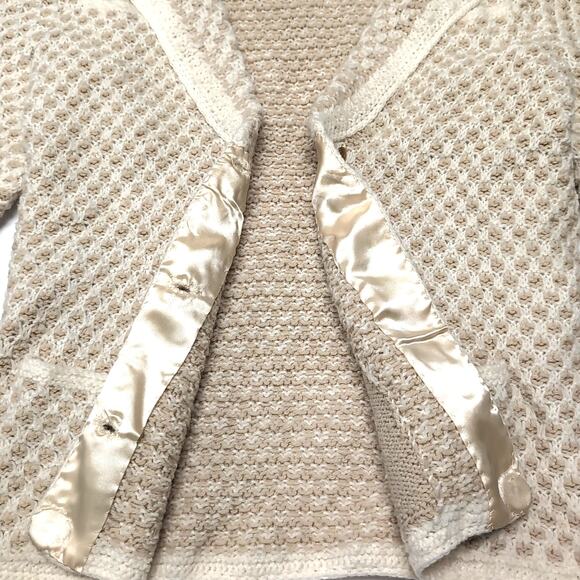 Hand Knit Handmade Sweater Blazer Cardigan Womens Size M Tan Cream Pockets NEW - Picture 12 of 16